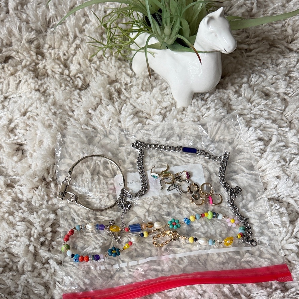Silver and Multicolor Beaded Bracelet Set